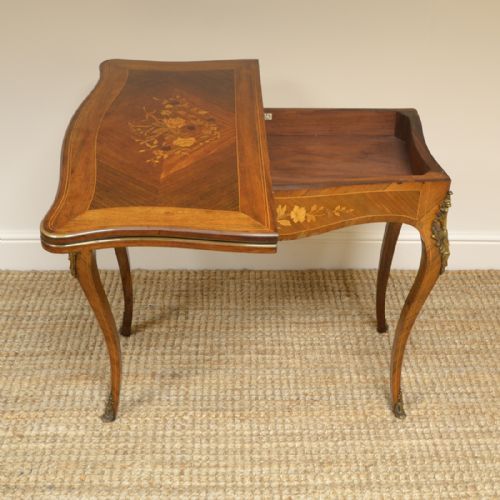 fig 2. Spectacular Walnut Edwardian Inlaid Antique Games Table with Decorative Ormolu