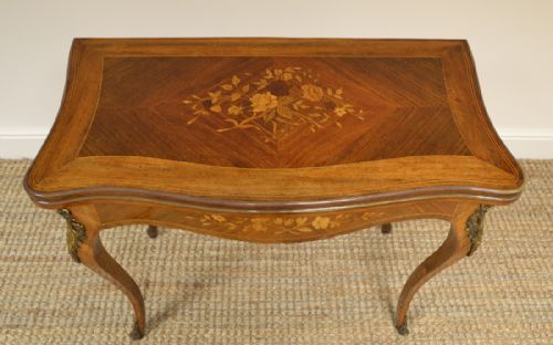 fig 3. Spectacular Walnut Edwardian Inlaid Antique Games Table with Decorative Ormolu