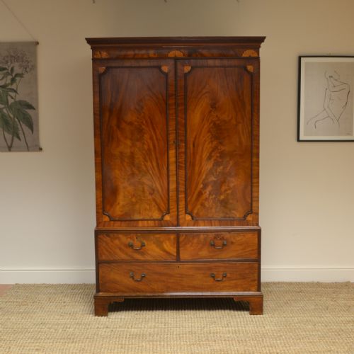 Spectacular Georgian Inlaid Mahogany Antique Press Wardrobe