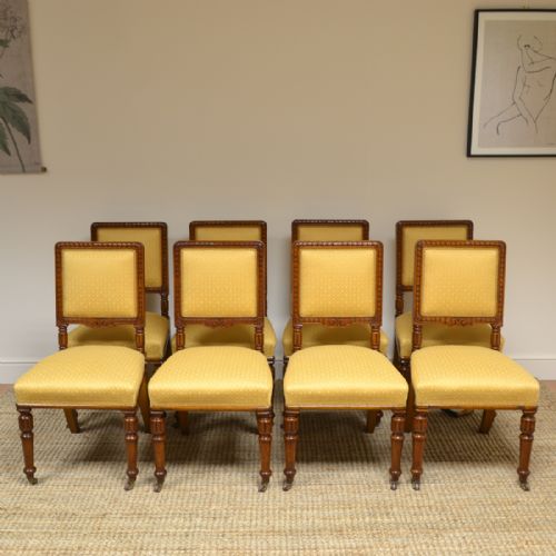 Spectacular Set of 8 Victorian Solid Oak Antique Dining Chairs