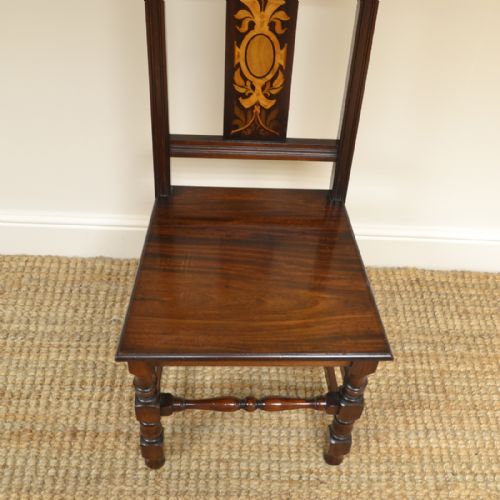 fig 1. Pair of Victorian Walnut Inlaid Antique Hall Chairs