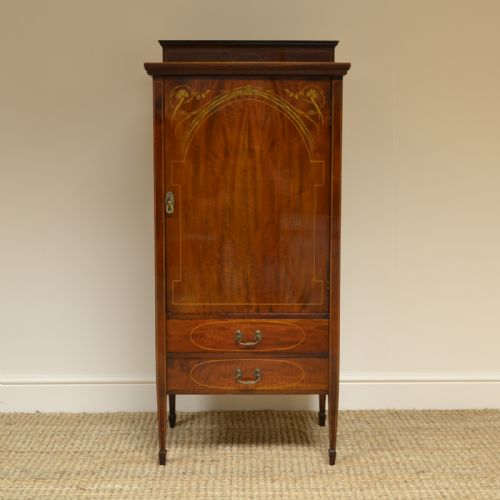 Spectacular Inlaid Edwardian Antique Mahogany Music Cabinet