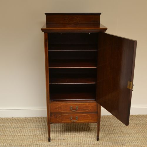 fig 1. Spectacular Inlaid Edwardian Antique Mahogany Music Cabinet