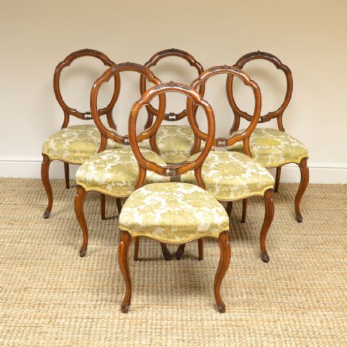 Set of Six Victorian Walnut Antique Balloon Back Chairs