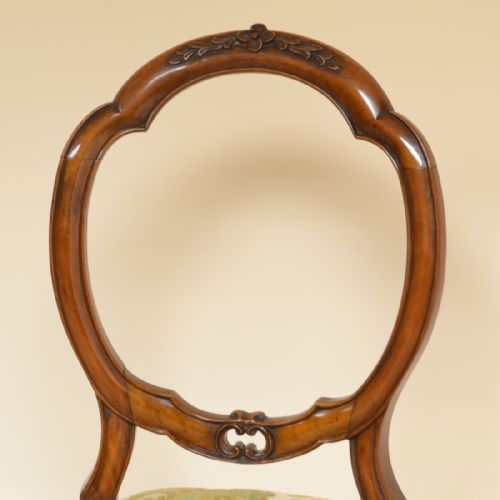 fig 3. Set of Six Victorian Walnut Antique Balloon Back Chairs