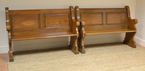 fig 1. Unusual Pair of Victorian Solid Oak Antique Benches
