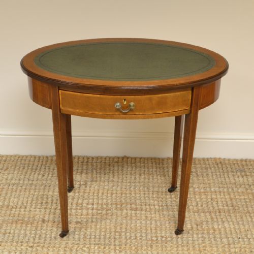 Elegant Victorian Oval Mahogany Small Antique Writing Table