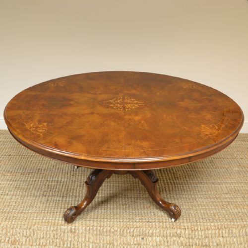 Victorian Figured Walnut Inlaid Oval Antique Table