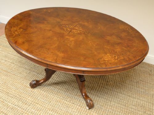 fig 2. Victorian Figured Walnut Inlaid Oval Antique Table