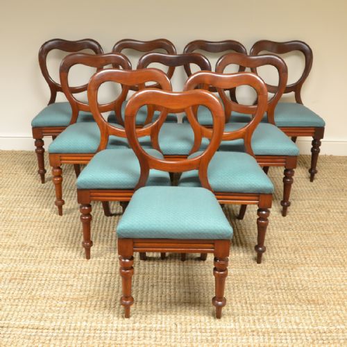 Quality Set of Ten Victorian Mahogany Antique Balloon Back Chairs