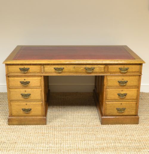 Impressive Large Golden Oak Edwardian Office Antique Pedestal Desk