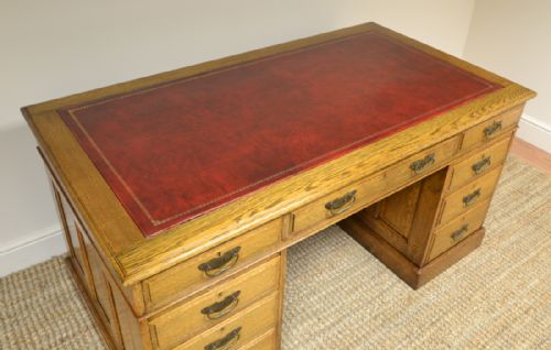 fig 1. Impressive Large Golden Oak Edwardian Office Antique Pedestal Desk