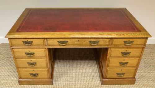 fig 3. Impressive Large Golden Oak Edwardian Office Antique Pedestal Desk