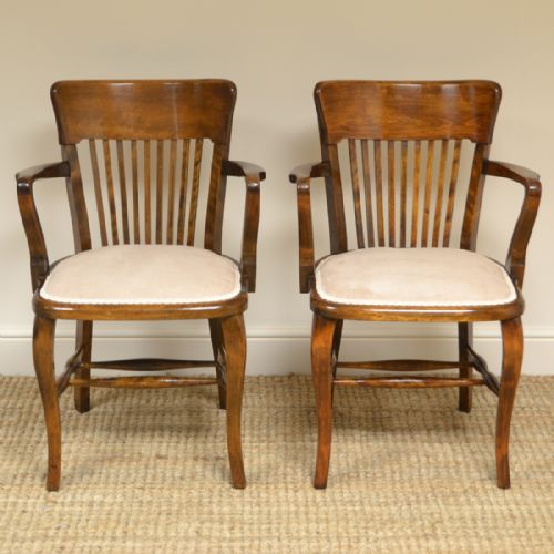 Pair of Edwardian Walnut Antique Office Chairs