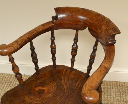fig 1. Spectacular Figured Elm Early Victorian Antique Smokers Bow Arm Chair