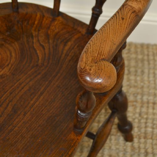 fig 2. Spectacular Figured Elm Early Victorian Antique Smokers Bow Arm Chair