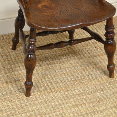 fig 3. Spectacular Figured Elm Early Victorian Antique Smokers Bow Arm Chair