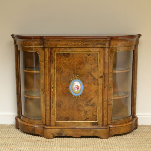 Beautifully Figured Victorian Walnut Antique Credenza