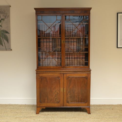 Superb Edwardian Astragal Glazed Mahogany Bookcase on Cupboard