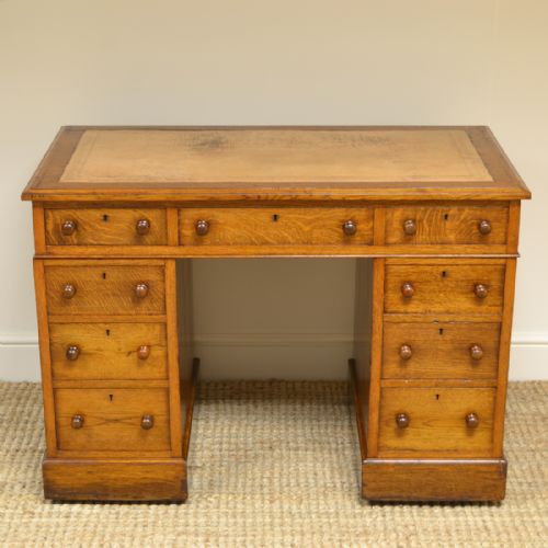 Victorian Golden Oak Antique Pedestal Desk by Druce & Co