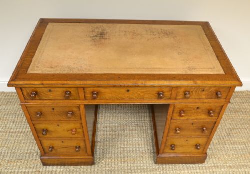 fig 1. Victorian Golden Oak Antique Pedestal Desk by Druce & Co