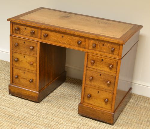 fig 3. Victorian Golden Oak Antique Pedestal Desk by Druce & Co