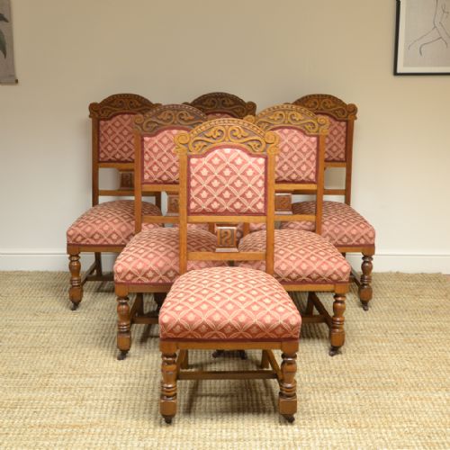 Quality Set of Six Victorian Oak Antique Dining Chairs