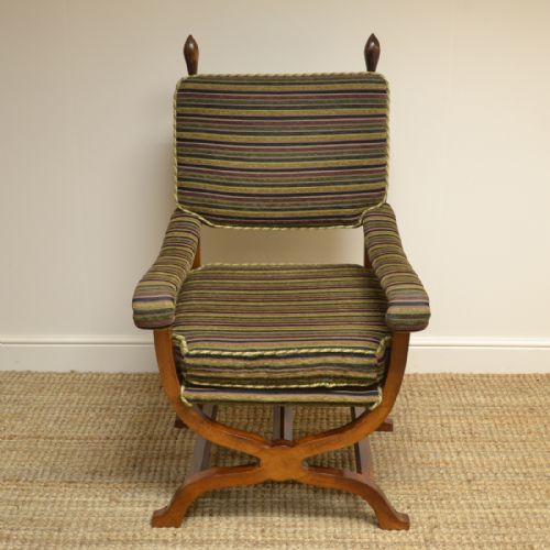 Edwardian X Framed Upholstered Antique Armchair