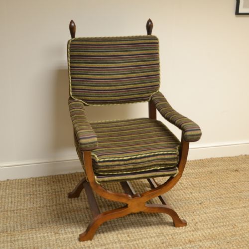 fig 1. Edwardian X Framed Upholstered Antique Armchair