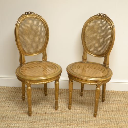 fig 1. Unusual Decorative Pair of Victorian Antique Gilt Side Chairs