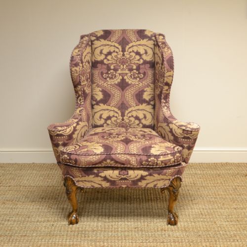 Comfortable Tall Wing Back Edwardian Antique Arm Chair