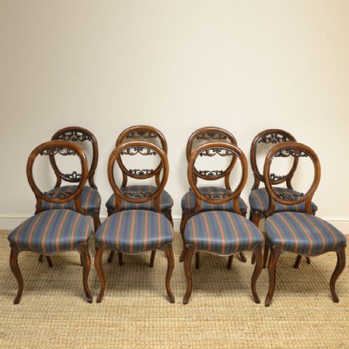 Elegant Eight Victorian Walnut Antique Balloon Back Dining Chairs