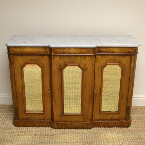 Victorian Inlaid Figured Walnut Antique Break-fronted Credenza
