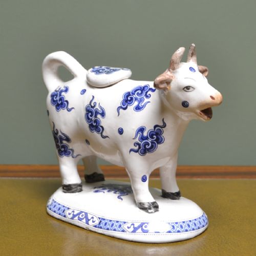 fig 1. 19th Century Blue & White Victorian Staffordshire Pottery Cow Creamer