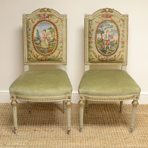 Unusual Decorative Antique Pair Painted His & Hers Victorian Chairs