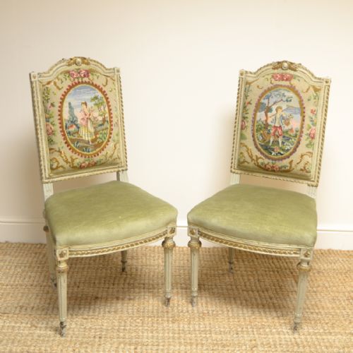 fig 3. Unusual Decorative Antique Pair Painted His & Hers Victorian Chairs
