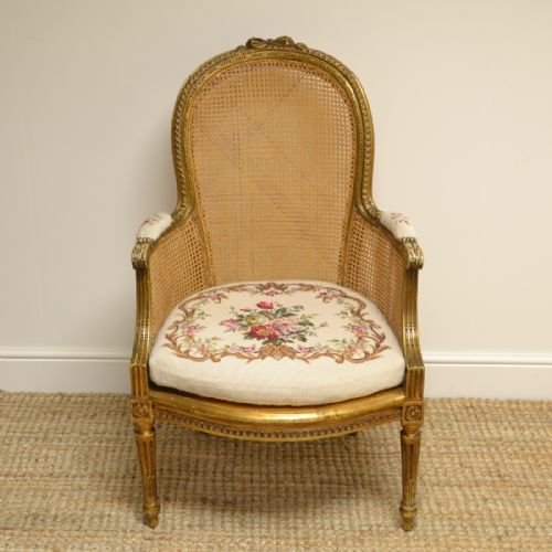 Victorian Country House Gilt Caned Antique Bergere Arm Chair