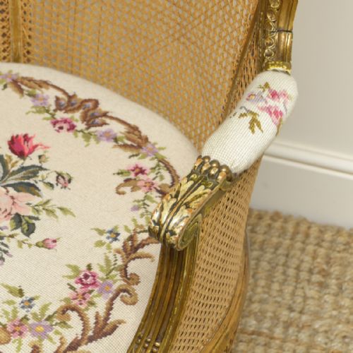 fig 2. Victorian Country House Gilt Caned Antique Bergere Arm Chair