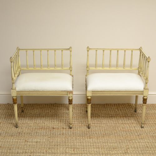 Unusual Pair of Decorative 19th Century French Painted Antique Seats