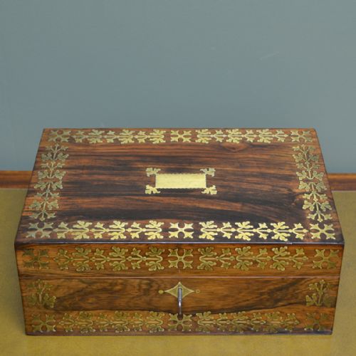 Striking Regency Rosewood & Brass Inlaid Antique Box