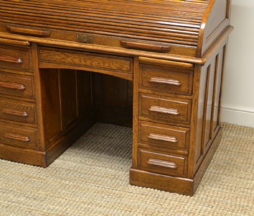 fig 1. Quality Large Edwardian Golden Oak Antique Roll Top Desk