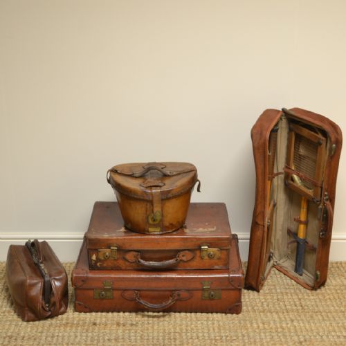 Selection of Decorative Antique Leather Luggage Cases / Trunks