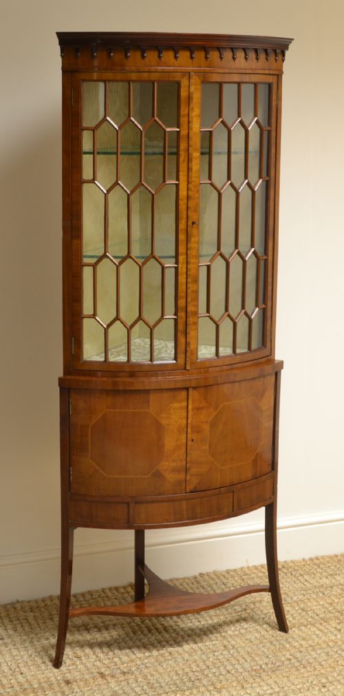 fig 1. Spectacular Edwardian Mahogany Astragal Glazed Floor Standing Antique Corner Cabinet