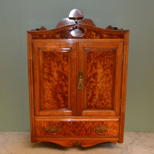 Unusual Quality Victorian Amboyna & Walnut Wall Hanging Antique Cabinet
