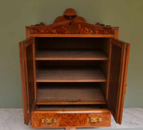 fig 1. Unusual Quality Victorian Amboyna & Walnut Wall Hanging Antique Cabinet