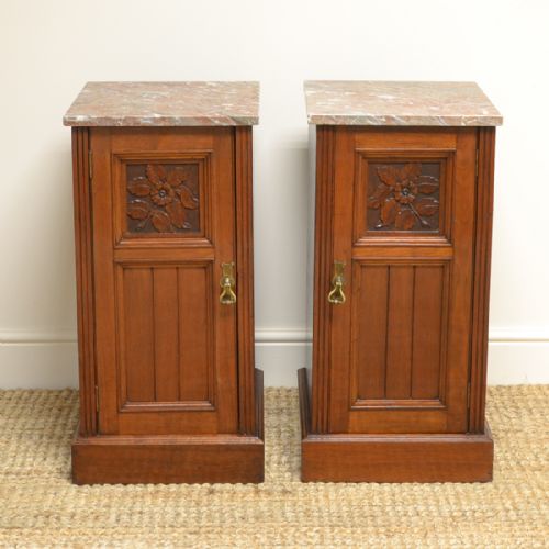 Pair of Victorian Walnut Arts & Crafts Bedside Cabinets