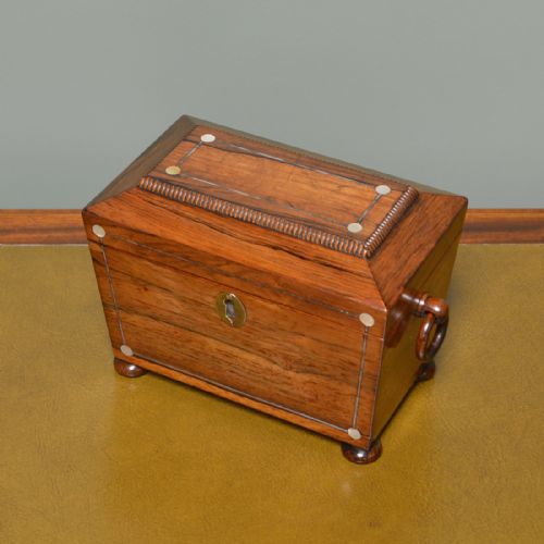 fig 2. Beautiful Regency Rosewood Sarcophagus Antique Tea Caddy