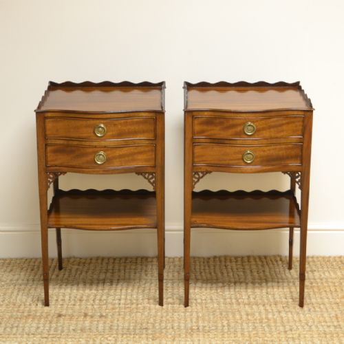 Unusual Pair of Edwardian Mahogany Antique Bedside Tables