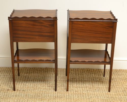 fig 1. Unusual Pair of Edwardian Mahogany Antique Bedside Tables