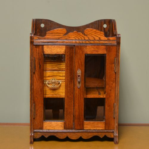 Small Oak Victorian Glazed Antique Cupboard